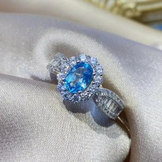 Simple Temperament Open Ring with Sky Blue Topaz and Diamonds - Hot Selling Trendy Piece