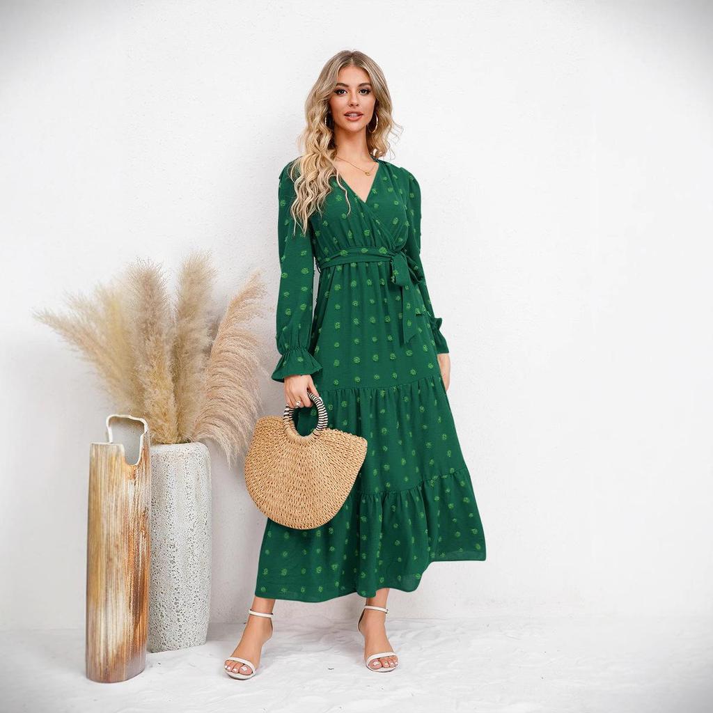 Women's Solid Color Big Swing Casual Long Dress for Autumn/Winter 2023