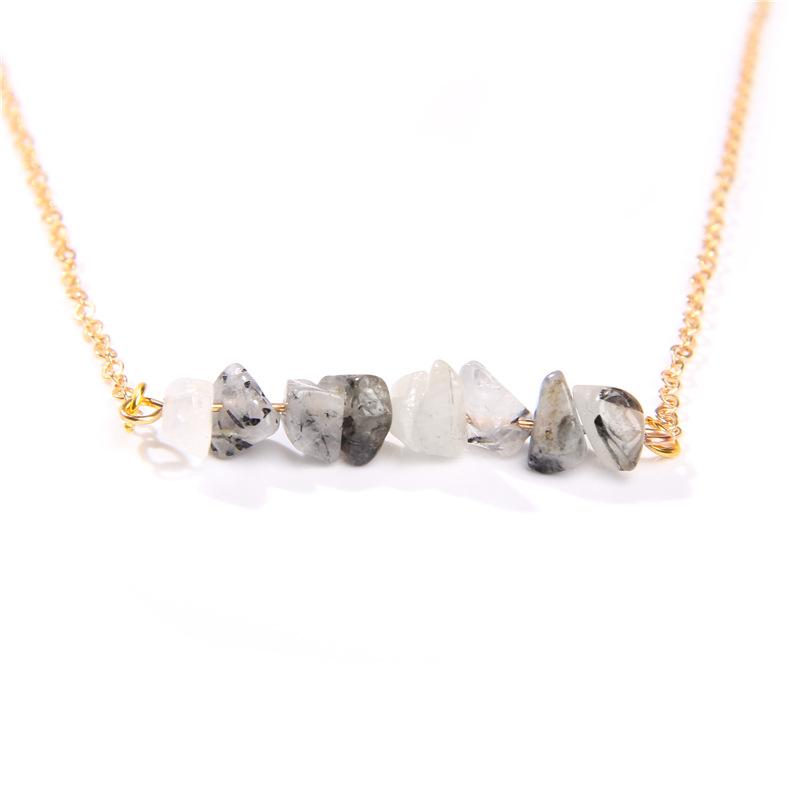 Spot Natural Stone Crystal Gravel Pendant Necklace Irregular Gravel Collarbone Gold Alloy Chain Stylish and Simple