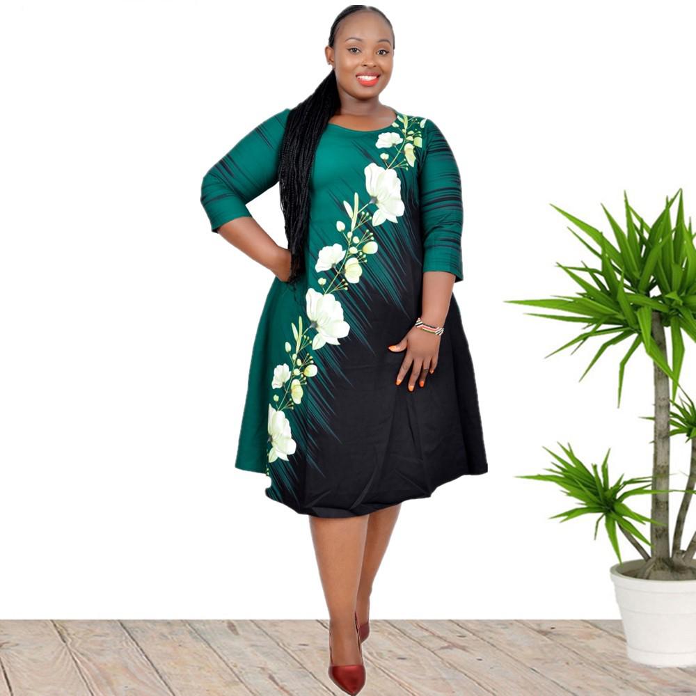 

Plus Size African Digital Print Three-Quarter Sleeve Dress 3XL зелёный