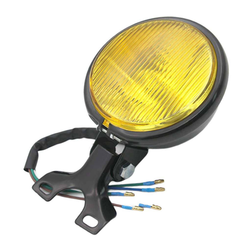Vintage Motorcycle Front Headlight High and Low Beam Metal Shell Waterproofing for Most Retro Motorcycle Black Yellow