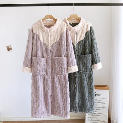 Autunno/Inverno Nuovo Camicia da Notte in Pile di Corallo da Donna Accappatoio Lungo in Flanella Spesso e Peluche Vestaglia da Casa da Donna