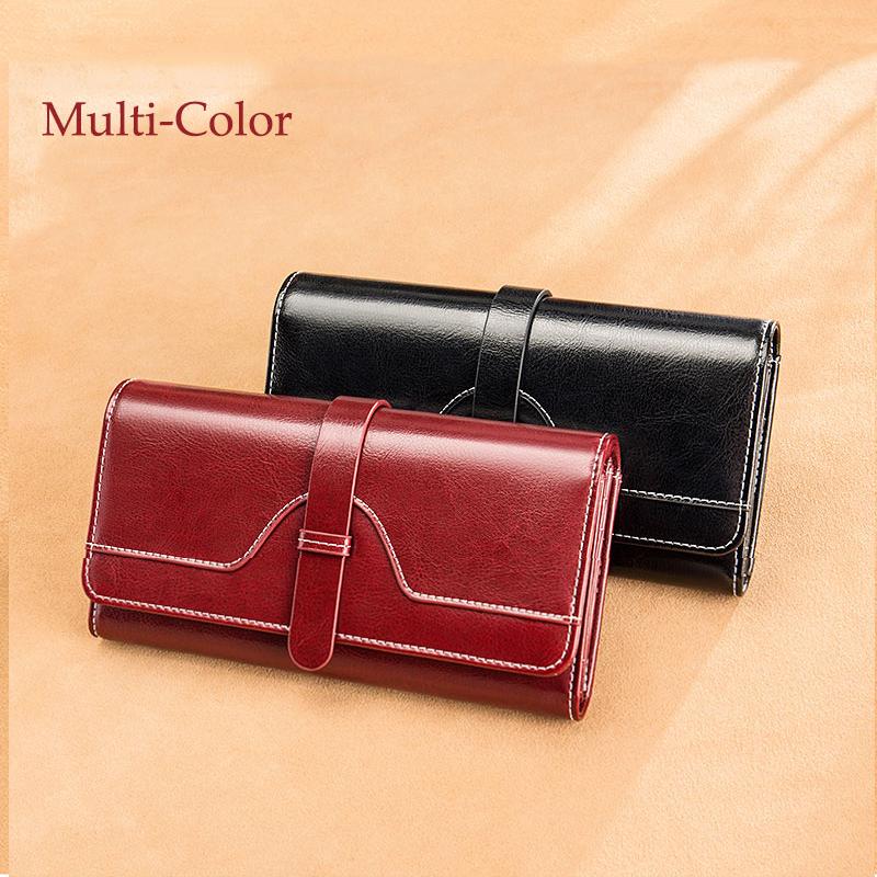 Vintage Damen Geldbörse aus echtem Leder Lang Dreifach gefaltet Clutch Große Kapazität mit Handy Elegant Damen Alltags-Reisetasche