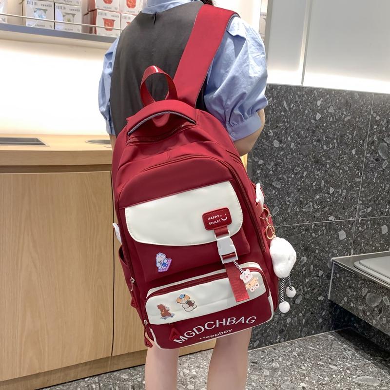 Women Contrast Color Large Capacity Schoolbag Letter Print Backpack for Middle School Students
