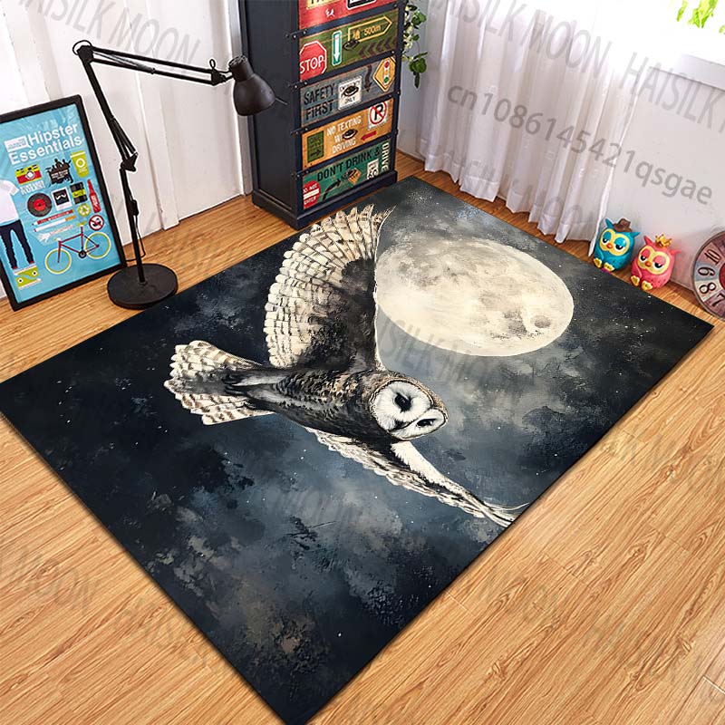 1PC Owl flying in night sky Pattern Rug Carpets for Bedroom Living Room Sofa Mat Creative Door Mat Cloakroom Home Decor