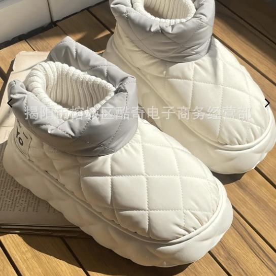 Ins Autumn and Winter Platform Snow Boots Platform Waterproof Down Cloth Shoes Outdoor Couple Cotton Shoes