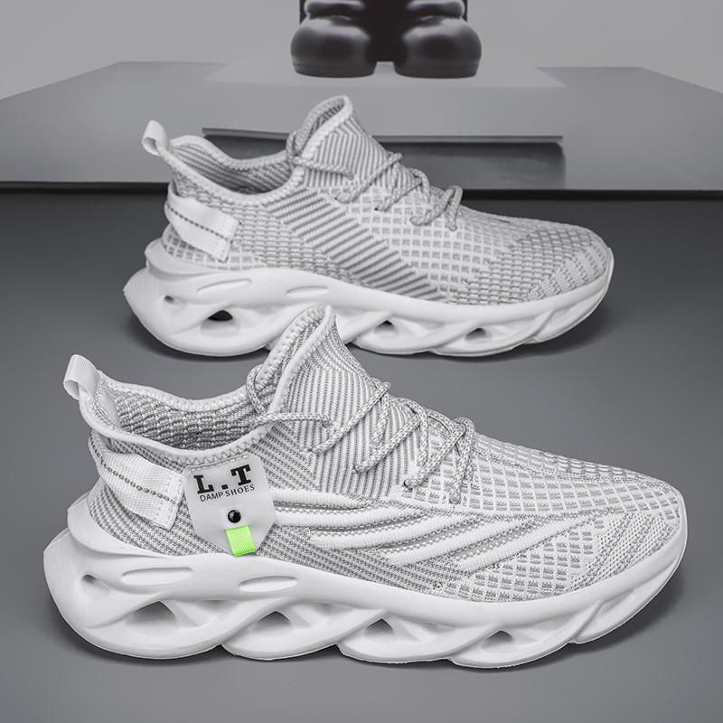 39-48 Summer Men's Large  Sports Shoes Breathable Flying Weave Sports Casual Shoes Thick Sole Blade Mesh Fashion Coconut Running Shoes