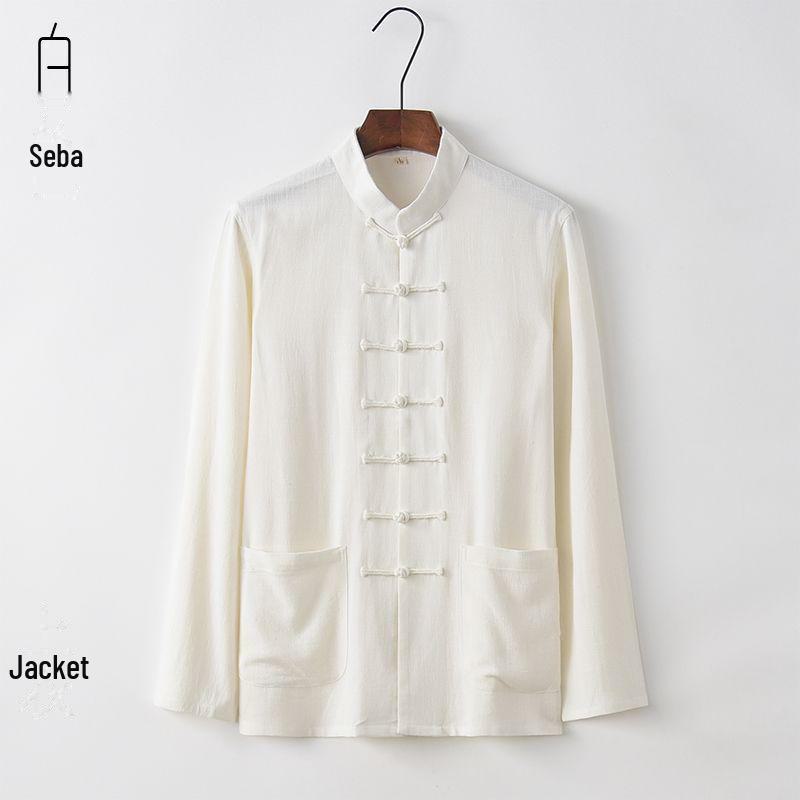 Herre Vår/Sommer Bambus Bomull Lin Tangdrakt Skjorte - Langermet, Casual Retro Kung Fu Tai Chi Stil