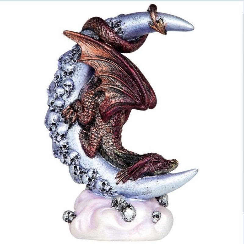 Halloween Moonlight Dragon Statue Gothic Style Decoration Skull Crescent Sculpture Ornament Resin Crafts home decoration