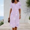 Women Plus Size Round Neck Short Sleeve Dark Purple Halloween Printed A Line Dress