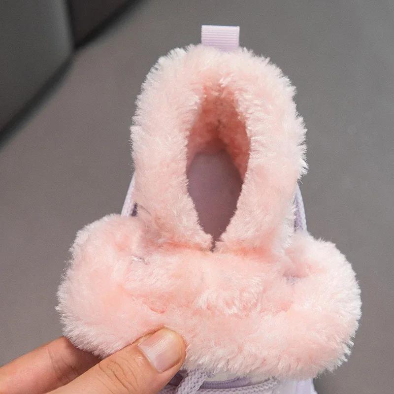 Winter Girls High-top Furry Cotton Shoes Children Boy Fur Boots Warm Waterproof Non-slip kids Snow Boots Fashion Plush Sneakers