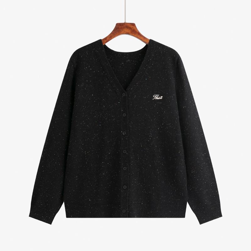 

Плюс Размер Женский V-образный вырез Вышивка Все Повседневный свободный трикотажный кардиган Топ XXXL чёрный