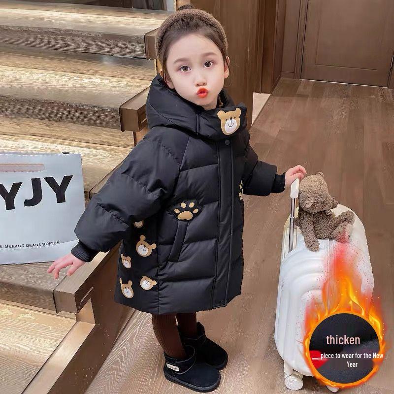 

Трендовое зимнее пуховое пальто для девочек 2025 года - Модная куртка с толстой подкладкой 140 cm height