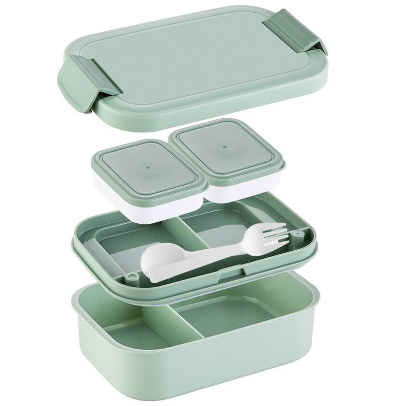 Double-Layer Leakproof Microwave-Safe Lunch Box Students Office Workers With 4-Compartment Design PP Material