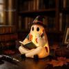 Regali Autunnali Unici Statuetta Fantasma Patchwork Vintage, Statua Carina da Lettura Illuminata a LED, Statua di Halloween Decorazione Spettrale in Resina per Tavolino Scaffale