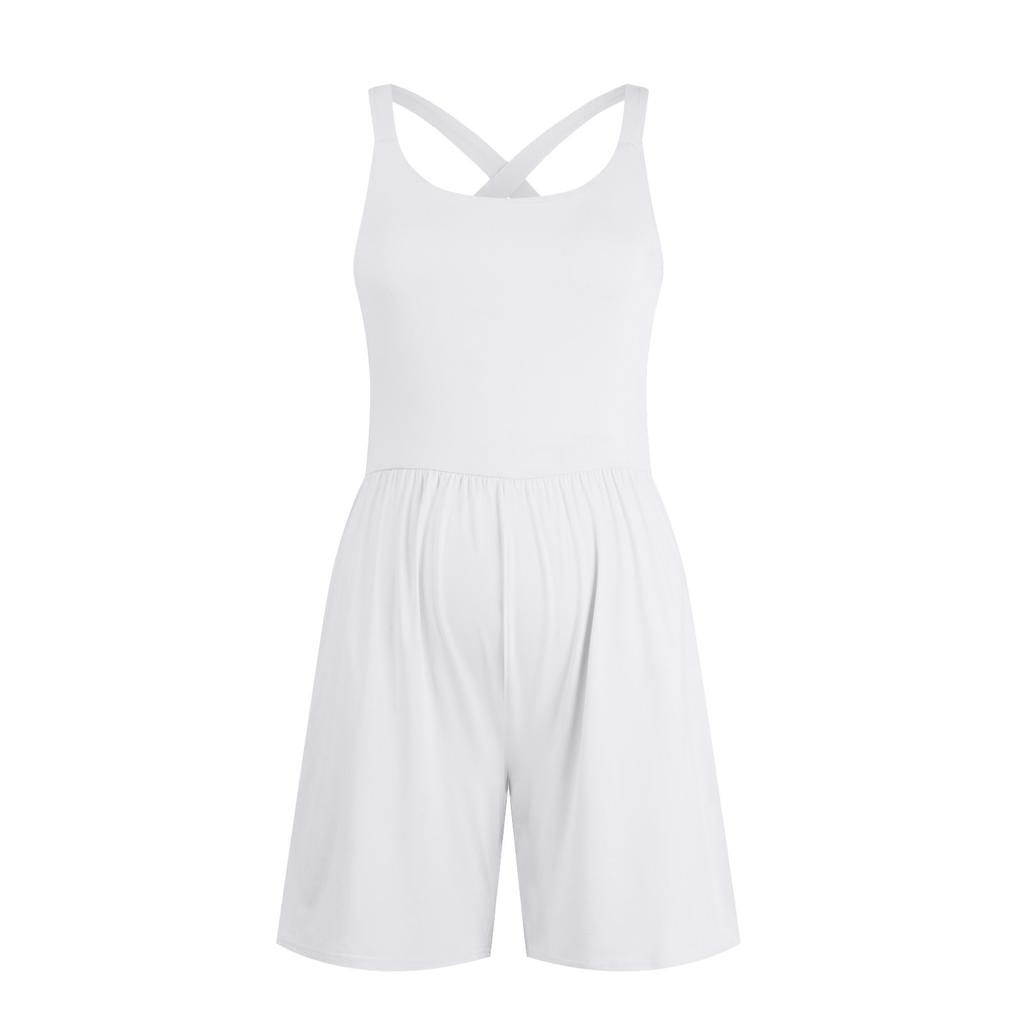 Women's Fashionable Color Sleeveless Cross Back Casual Sports Short Jumpsuit Vacation Resort Outfits