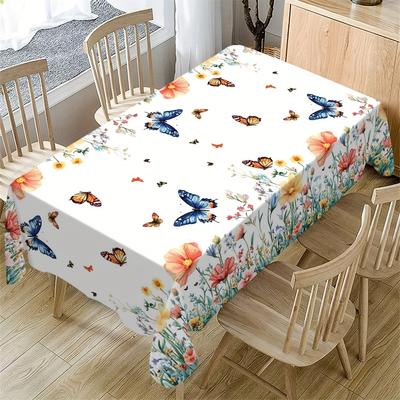 Spring Floral Butterfly Rectangle Tablecloth Party Decor Summer Colorful Flowers Plants Print Table Cloth Wedding Decorations