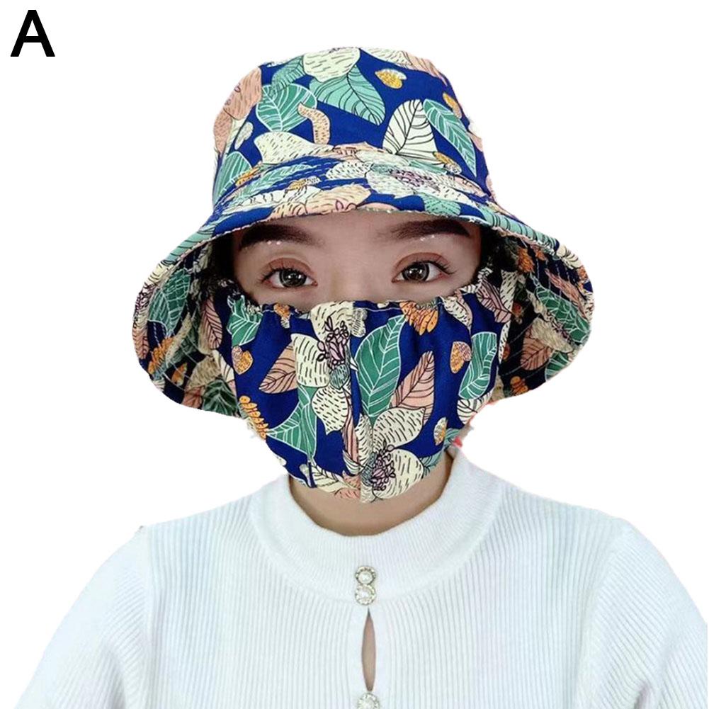 Women Anti-UV Sun Hat Beach Foldable Sunscreen Floral Print Caps Neck Face Care Wide Brim Hat New Summer Outdoor Riding