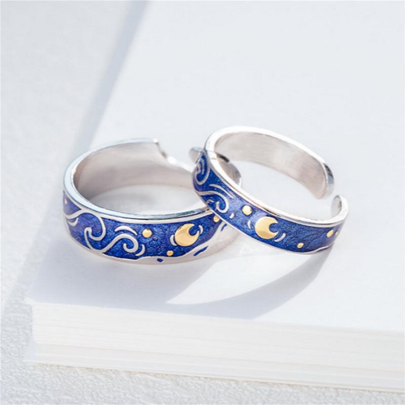 2Pcs/set Romantic Couple Rings For Women Men Punk Heart ECG Black White Forever Love Promise Wedding Ring Valentine'S Day Gift