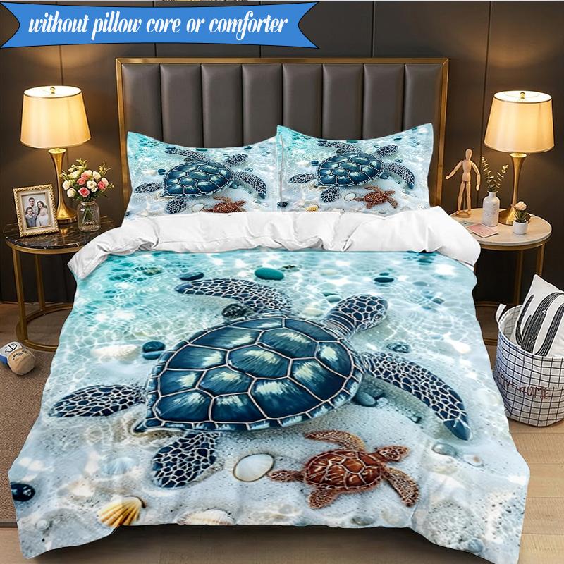 3PCS Ocean Love Turtles Bedding Set,Including 1pc Duvet Cover And 2pcs Pillowcases Perfect for Bedroom, Dormitory, Fan Christmas Gift