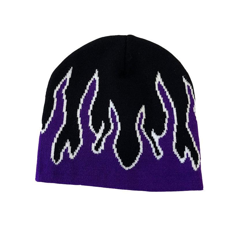 Punk Knitted Hat For Men With Flame Design And Letter Embellishments For Streetwear And Winter Warmth