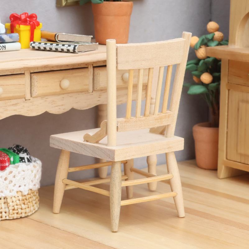 1/12 Dollhouse Simulation Mini Wood Chair Model Dollhouse Furniture Decoration Accessories Dolls House Micro Scene Photo Props
