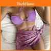 Swimwear Bikini Set For Women With Drawstring Short Skirt And Mesh Threepiece Suit For Water Sports