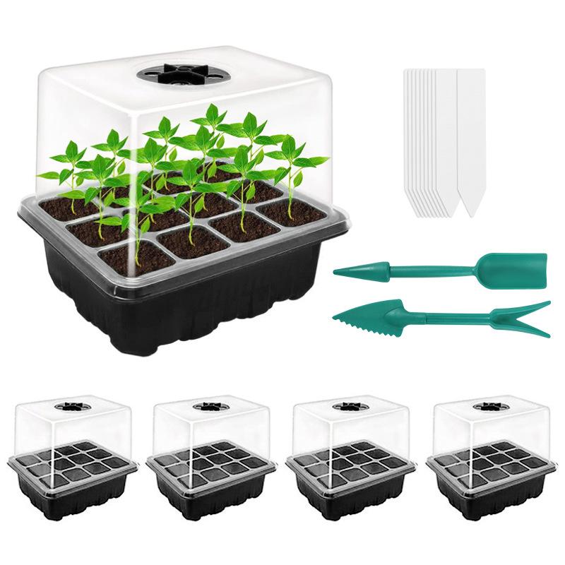 

12 Holes Seed Starter Tray Greenhouse Germination Kit with Humidity Dome Plant Seedling Growing Tray with Base Propagation Kit