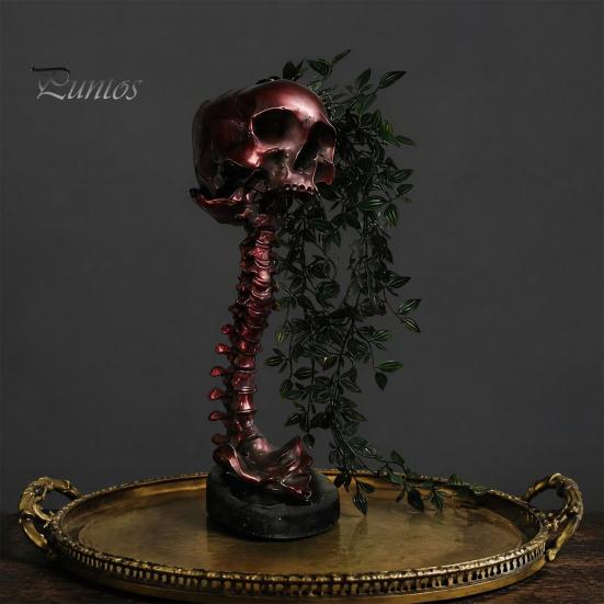 Alternative Home Gardening Pots Gothic Skull Planter for Succulents Pothos, Creative Skeleton Flower Pot with Dark Decor Living Room Spine Column,