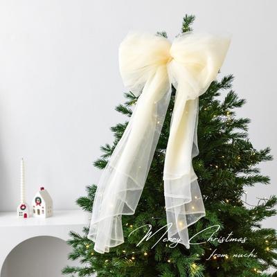 Mesh Red Christmas Bow Decoration Decorative Exquisite Bow Hanging Ornaments Large Bow Knot Baubles DIY Christmas Supplies