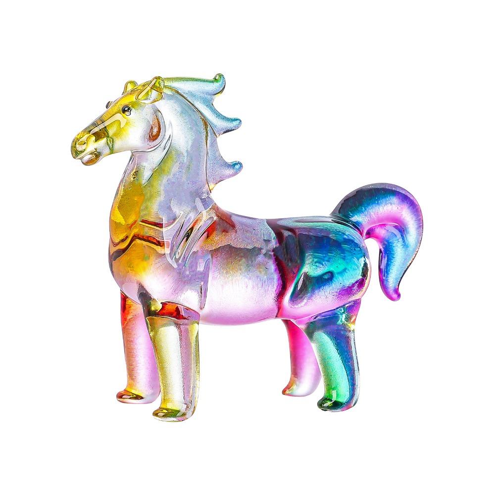Colorful Decorative Crystal Horse Statue Glass Animal Sculpture  Office Decoration