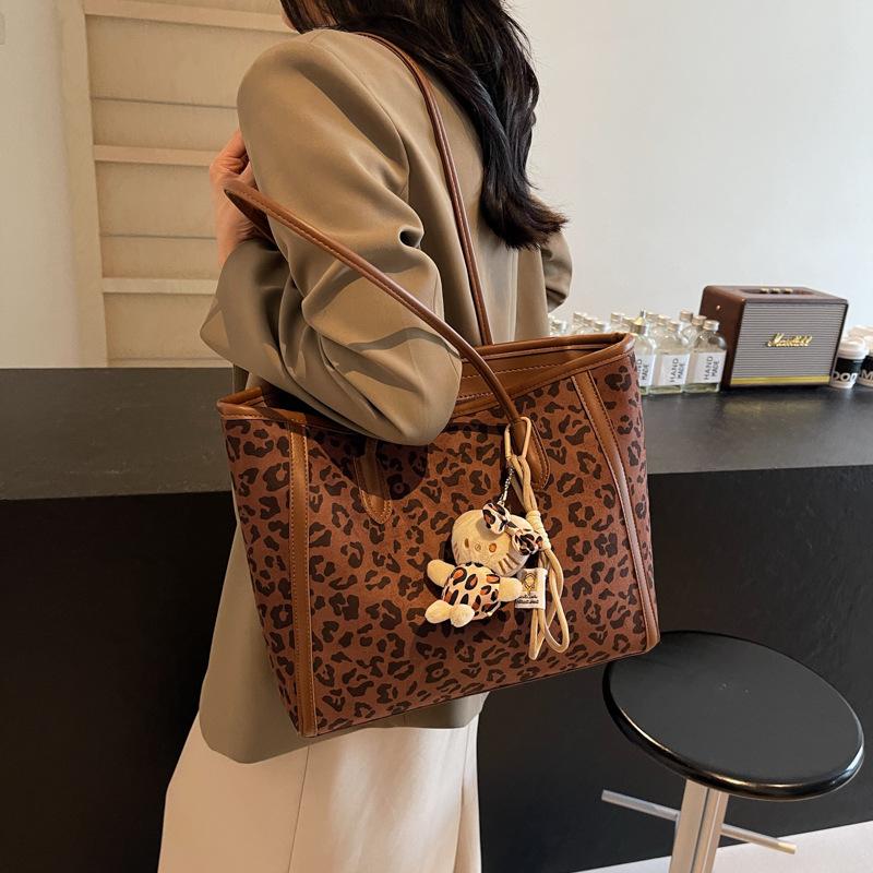 

Вместительная сумка-тоут в стиле ретро с леопардовым принтом, модная и простая наплечная сумка, портативная женская сумка no pendant темно-коричневого