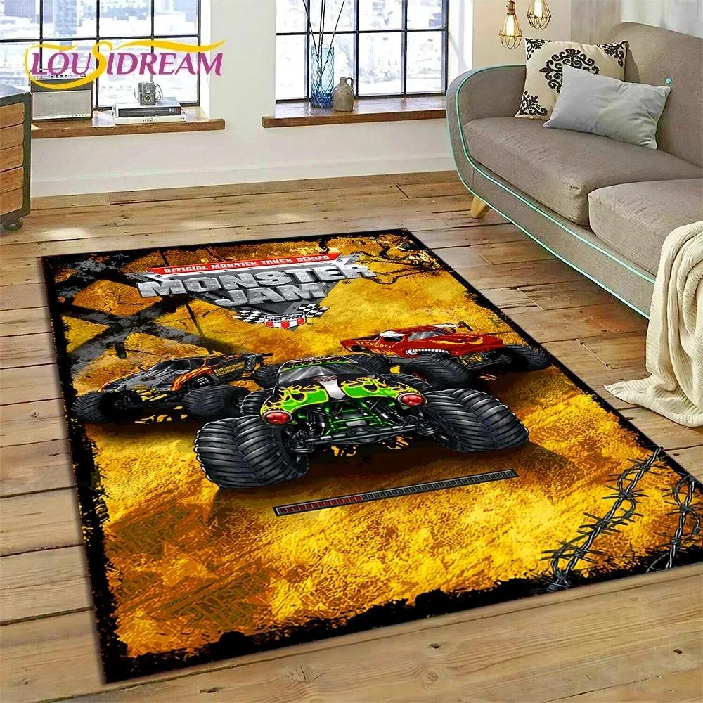 Tapete de Desenho Animado Monster Truck Monster Jam para Quarto Sala de Estar Decoração de Casa Sofá, Jogo Infantil Grande Tapete de Chão Decorativo