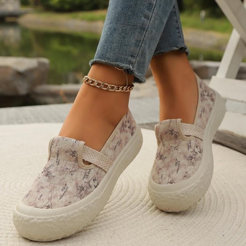 Fashion 2024 Spring Autumn Solid Color Elegant Shallow Mouth Breathable Canvas Flat Shoes New Round Toe Comfortable Casual Women's Shoes
