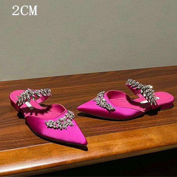 Fashion Couture! French Pointed Flat Sandal Rhinestone Goddess Fan Niche Design Sense High Heel Half Drag