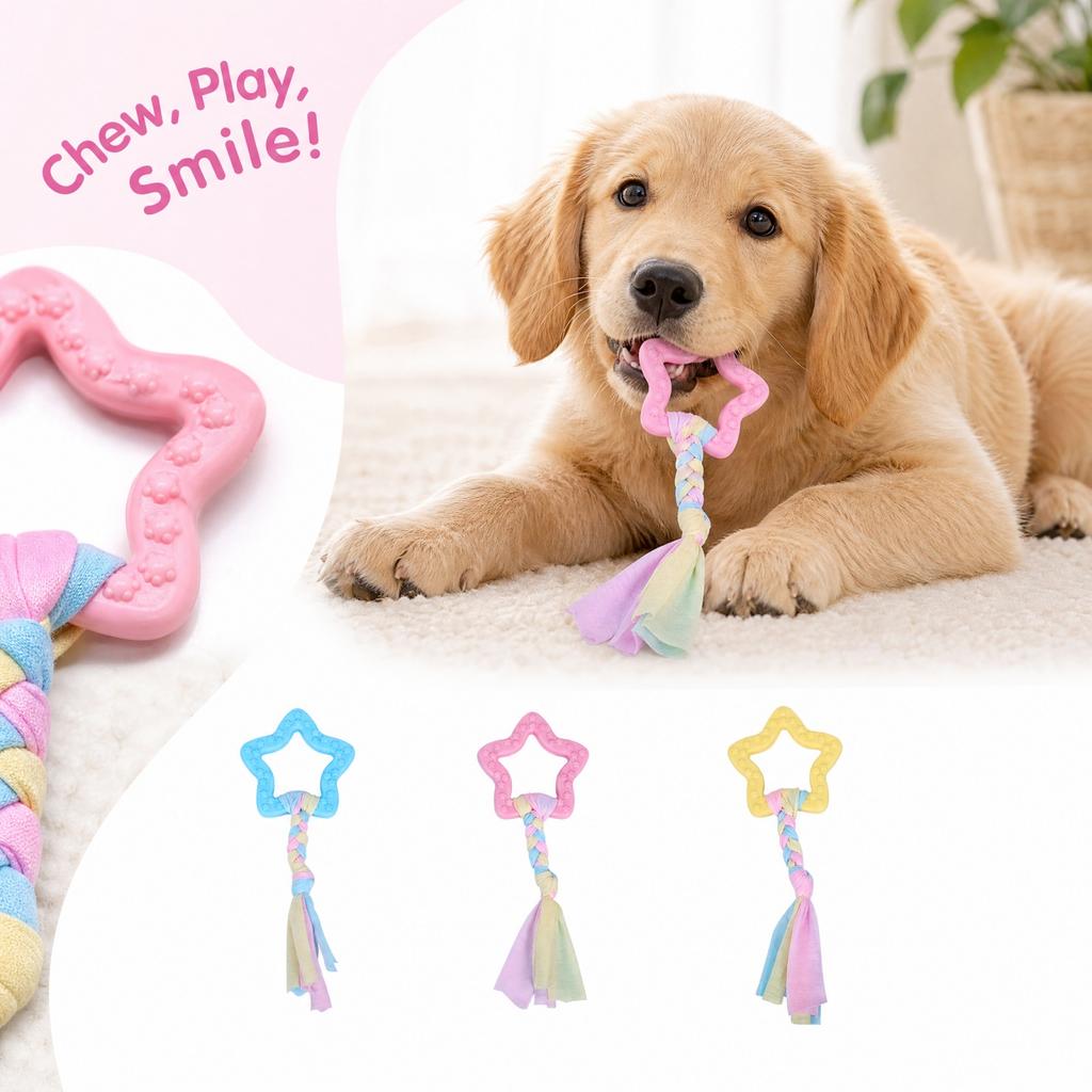Rubber Star Shape Dog Toy with Rope for Teething and Interactive Play