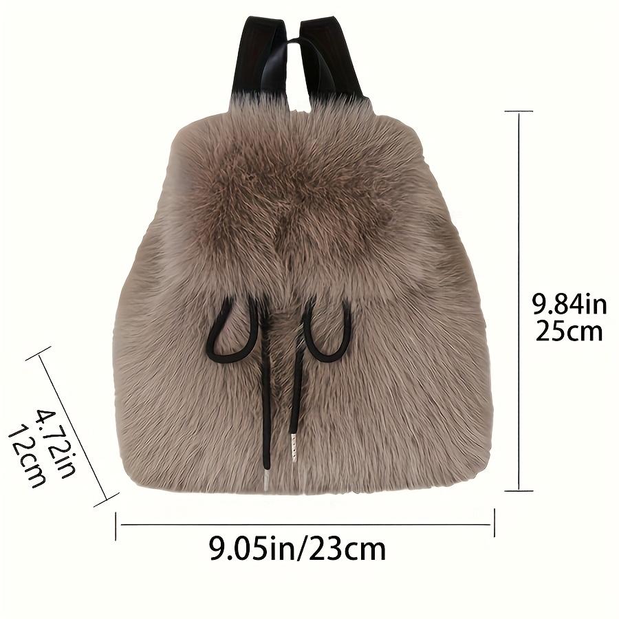 1pc Elegant Women'S Faux Fur Backpack - Adjustable Strap, Drawstring Closure, Multi-Pocket Design,Perfect for Travel & Casual Use