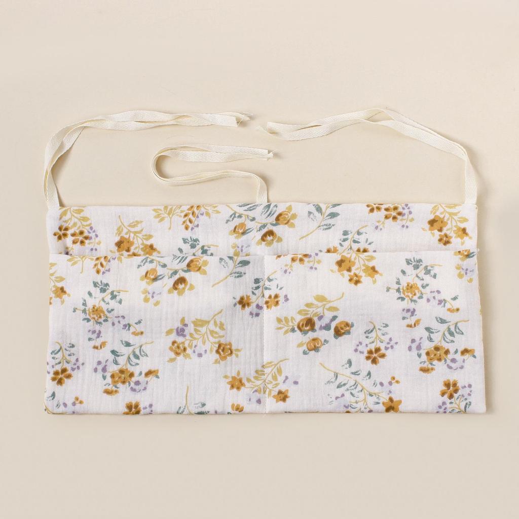 Double-Layer Pure Cotton Baby Stroller Storage Bag with Double Pockets and Printed Bottle Holder