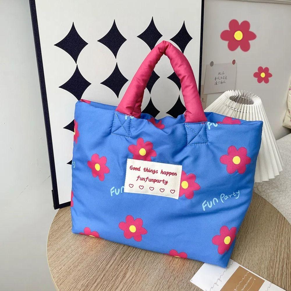 

Tulips Cotton Padded Tote Bag Cartoon Dog Flower Shoulder Bag Cute Mommy Quilte Handbag Travel синий