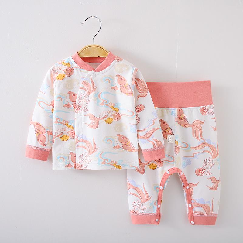 Children's Spring & Autumn High-Waist Belly Protection Underwear Set - Boneless Split Top & Trousers