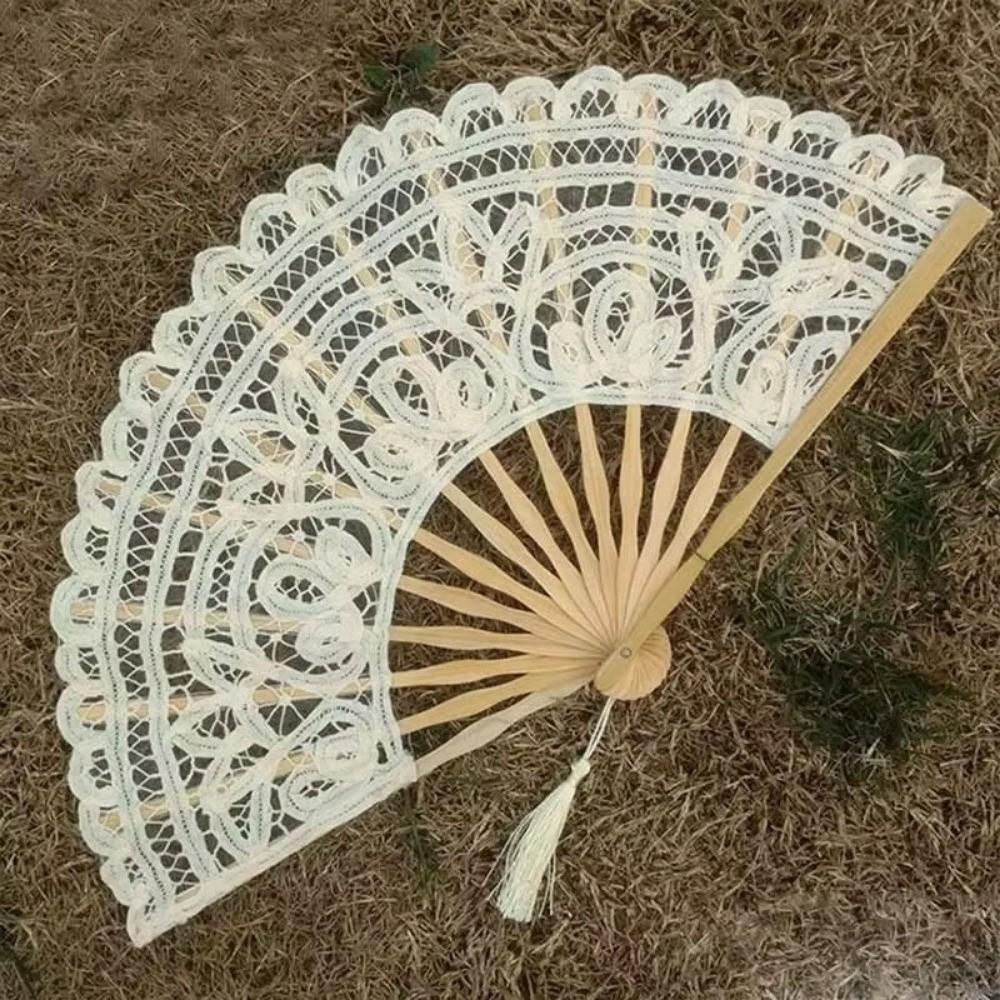 Hollow Ribs Vintage Lace Hand Fan Lace Dance Handheld  Fan Embroidered Folding Fan  Wedding Party