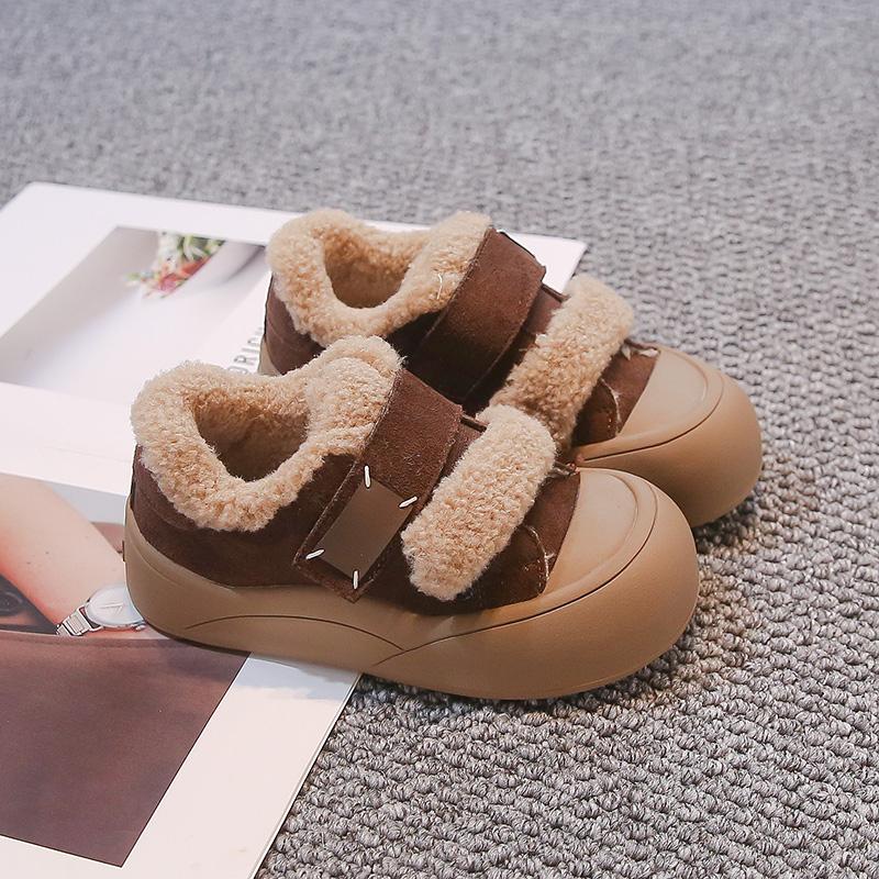 Winter New Children's Shoes Sanded Leather Soft Bottom Cookie Shoes Warm Thick Bottom Boys and Girls Cotton Shoes