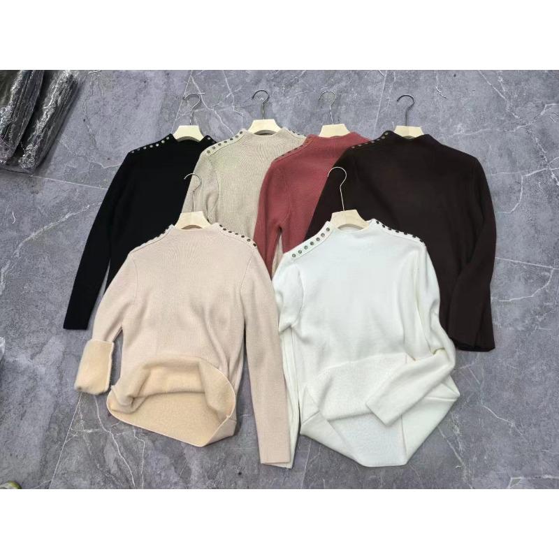 

Цельный флисовый свитер с полувысоким воротником, женская флисовая толстая базовая рубашка, осенне-зимний новый вязаный свитер с заклепками, внутренний топ One size хаки