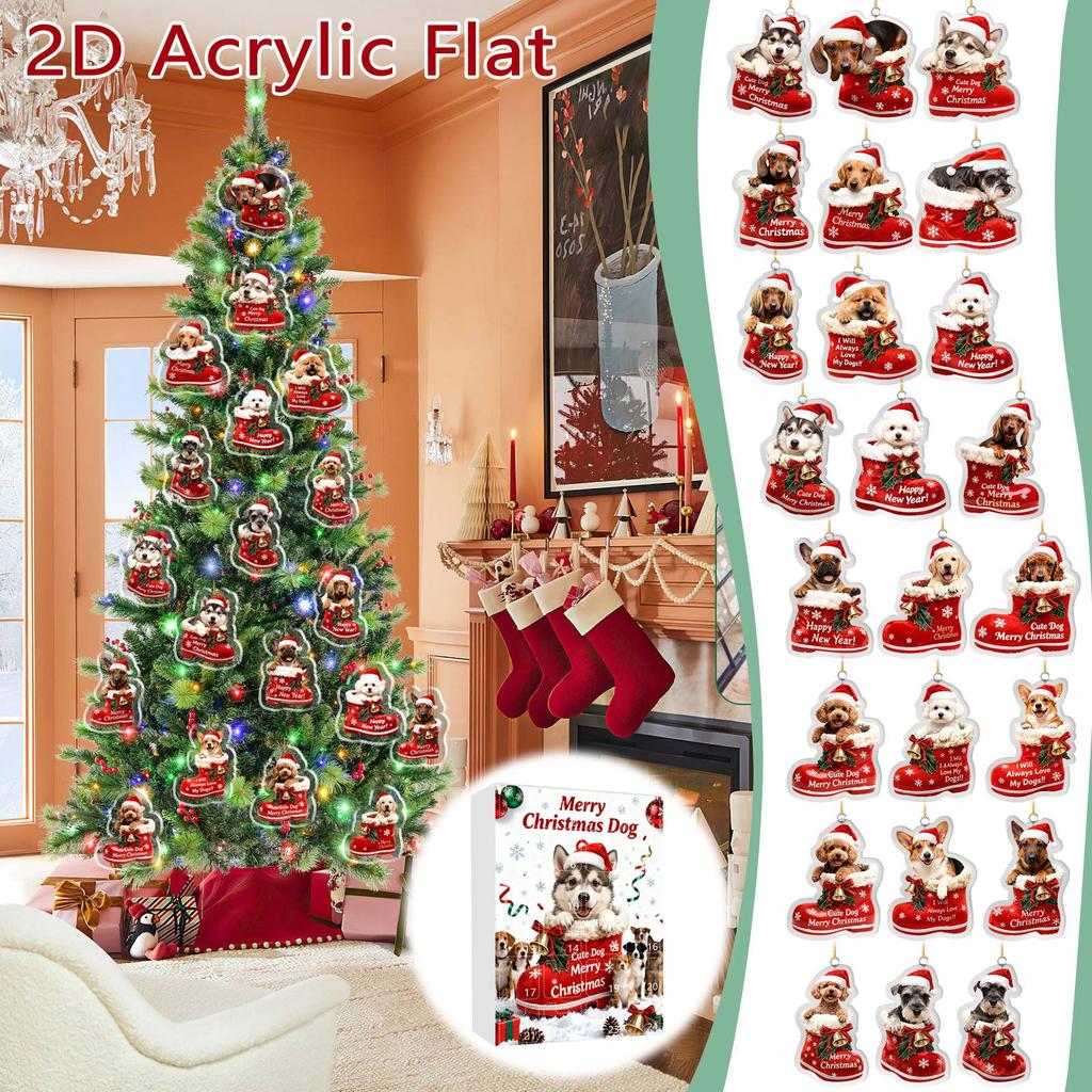 Christmas Dog Advent Calendar 24 Dog Themed Christmas Ornaments Holiday Countdown Calendar Dogs Wearing Red Shoes Perfect For Pet Lovers, Pet Owners