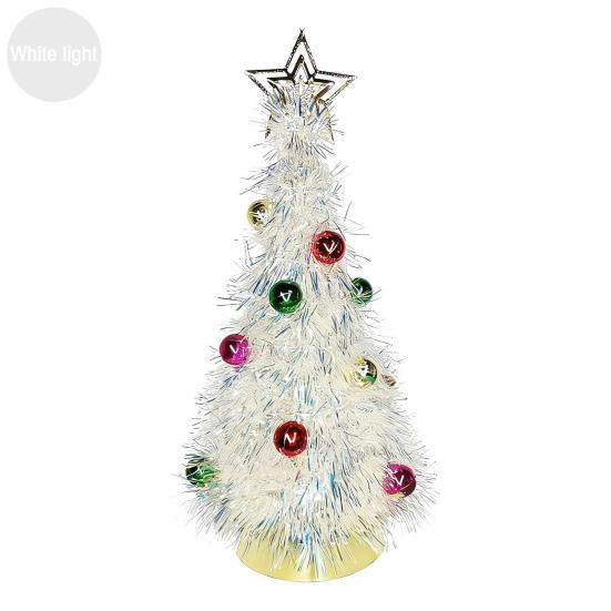 Metallic Tinsel Christmas Tree Light-up Foil Fringe Christmas Tree with Ball Ornaments for Holiday Home Office Tabletop Decoration