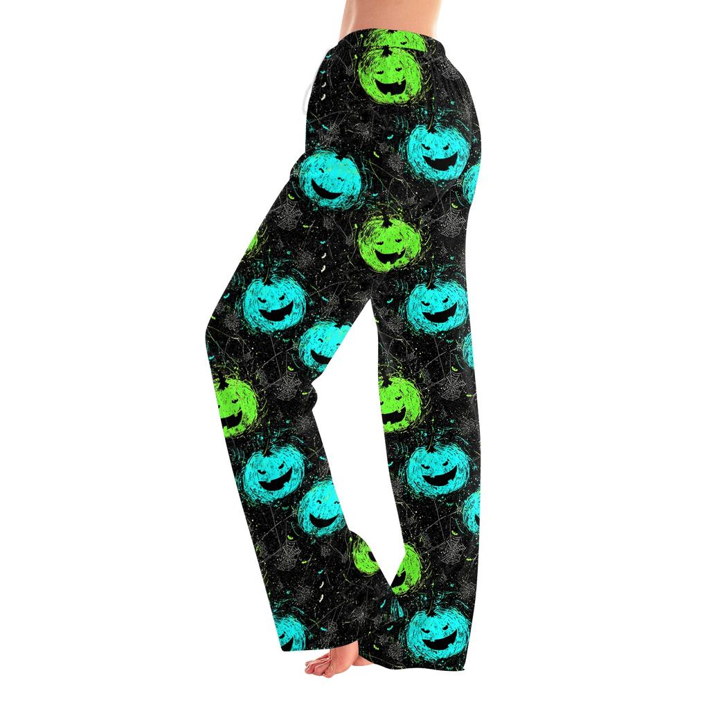 Women's Halloween Print Pants with Elastic Waist and Drawstring for Casual Home Sleepwear