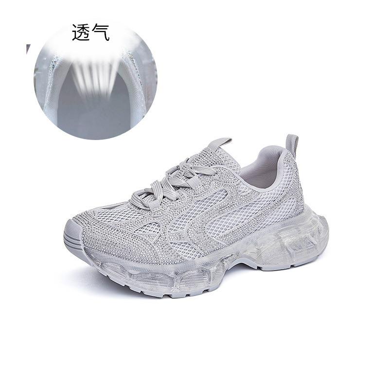 thick-soled dad shoes women's summer new breathable sports shoes women's thick-soled heightening shoes high-value rhinestone women's shoes