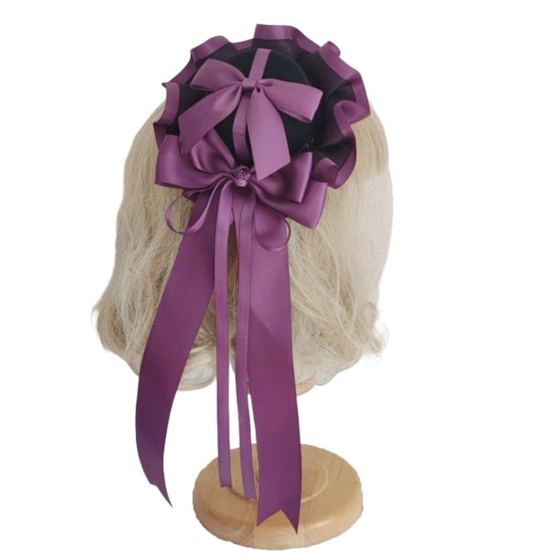 Vintage Lace Top Hat Hair Clip Hair Accessory with Ribbon Headband Lace Flower