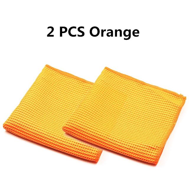 2PCSCar Wash Towel Glass Cleaning Water Drying Microfiber Window Clean Wipe Auto Detailing Waffle Weave for Kitchen Bath 40*40cm