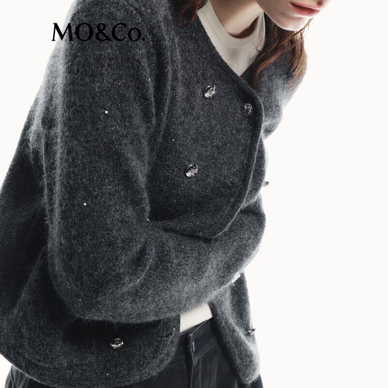 MO&Co. Bouclé Double-breasted Knit Cardigan